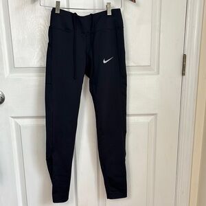Nike Black Athletic Leggings Pants size Small mesh calves drawstring waist